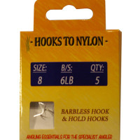 A PACK OF 5 BARBLESS HOOKS TO NYLON WITH PASTE COIL 6LB BREAKING STRAIN (SIZE 8)