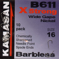 Kamasan B611 X Strong Barbless Match Wide Gape Nickel Hook Size 16