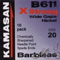 Kamasan B611 X Strong Barbless Match Wide Gape Nickel Hook Size 20